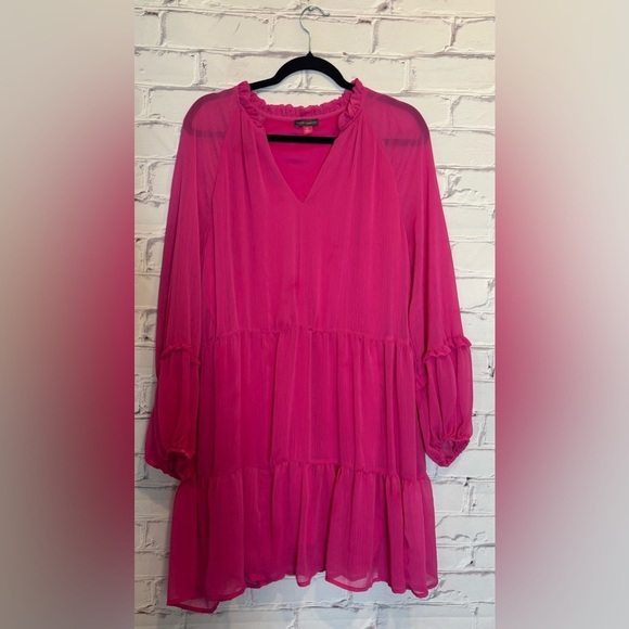 Vince Camuto Hot Pink Sheer Chiffon Dress Size XL - Picture 1 of 5